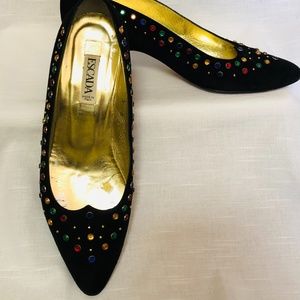 Beautiful Escada Black Suede Jeweled Heels